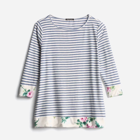 Pink Clover Tops - Pink Clover Blue and White Boxy 3/4 Sleeve Blouse